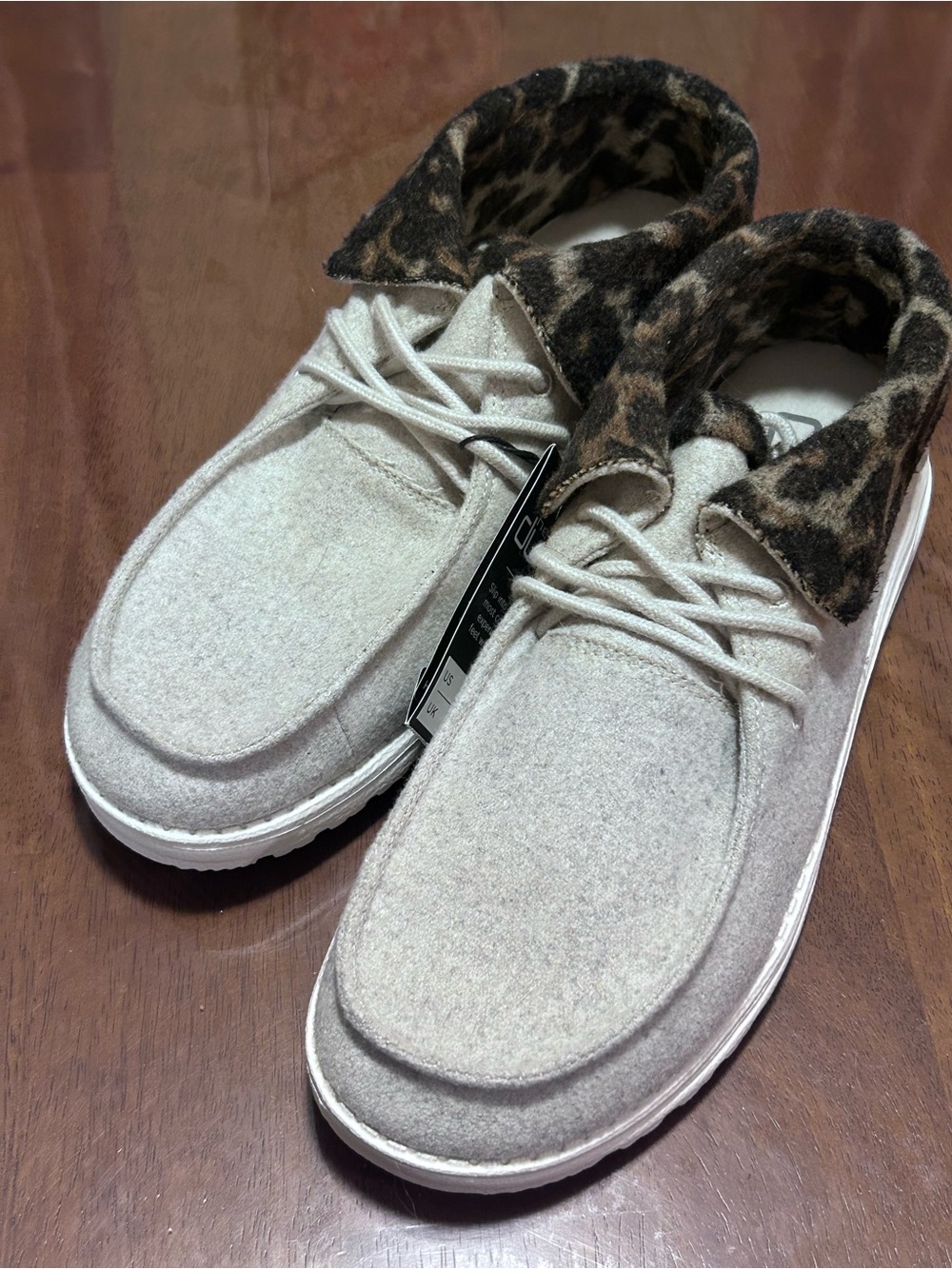 Hey Dude Britt Wool Blend Boot Women 11 Ankle High Fold Cream Cheetah ComfY NWT